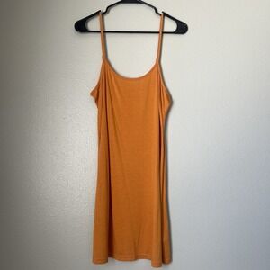 Women's Large Marigold Orange Pull Over Tank Top Dress‎ Spaghetti Straps Bodycon